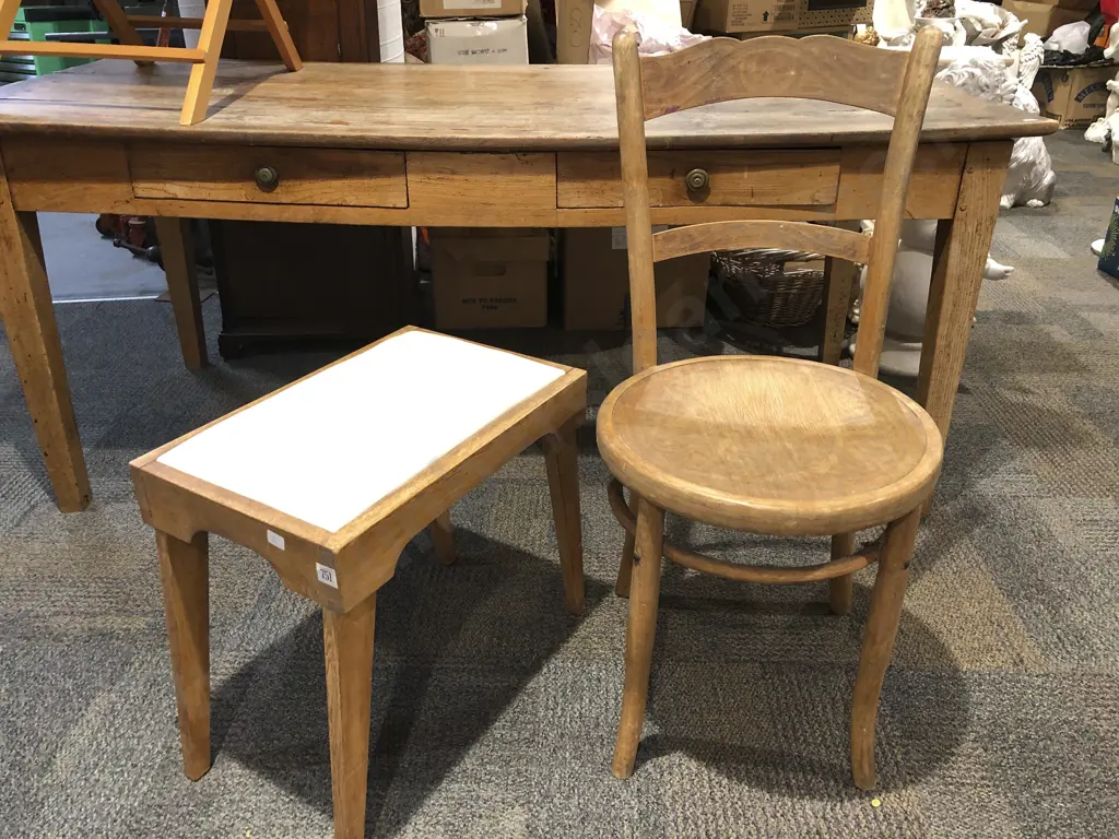 Mid Century Oak Stool together with Bentwood Chair Image 1++