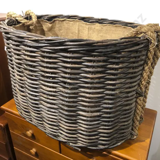 Large Cane Wood Basket with Rope Handles