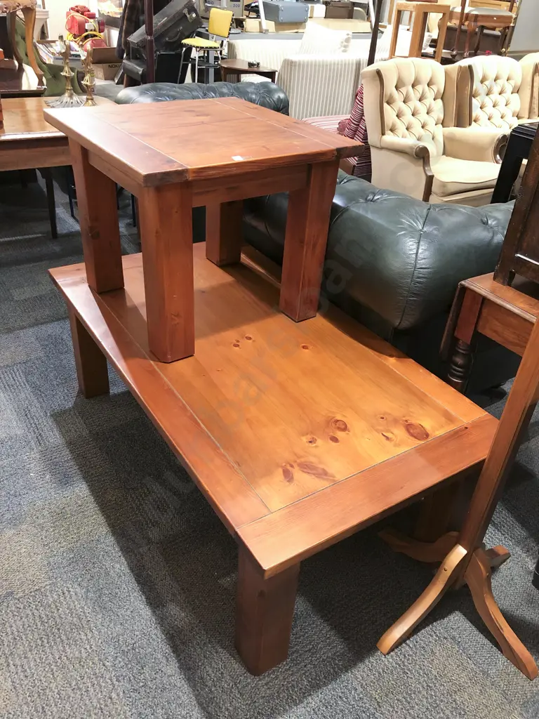 Rectangular Coffee Table with Smaller Matching Side Table Image 1++