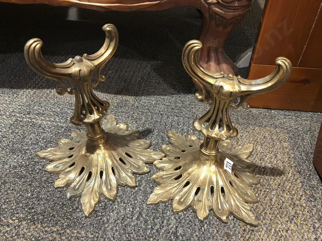 Pair of Ornate Heavy Brass Fire Dogs Image 1++