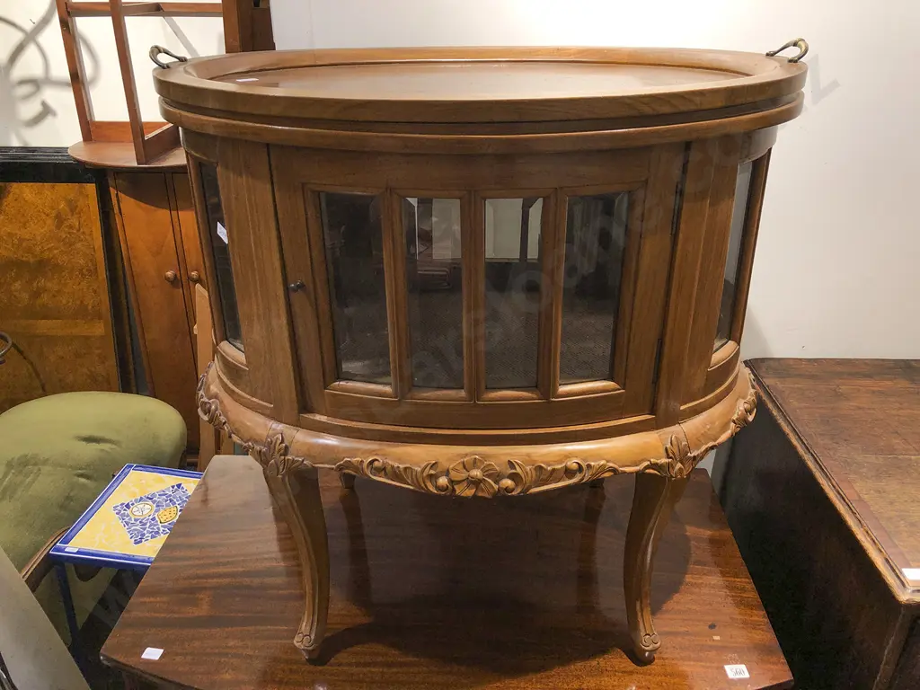 Carved Walnut Bevelled Glass Display Cabinet with Lift Off Tray Top Image 1++
