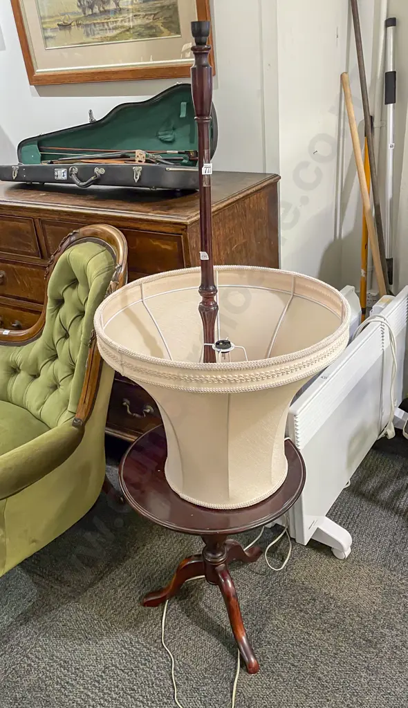 Mahogany Standard Lamp with Occasional Table Base Image 1++
