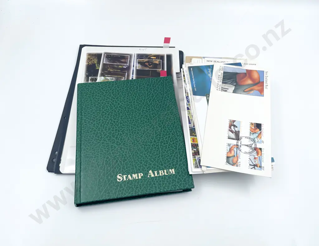 NZ Small Vintage Stock Book Album Mainly Mint Stamps with FDC's and Mini Sheets Image 1++