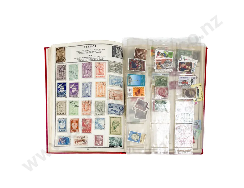 NZ Carton Qty Semi-Sorted Loose Stamps two World Albums and Reference Image 1++