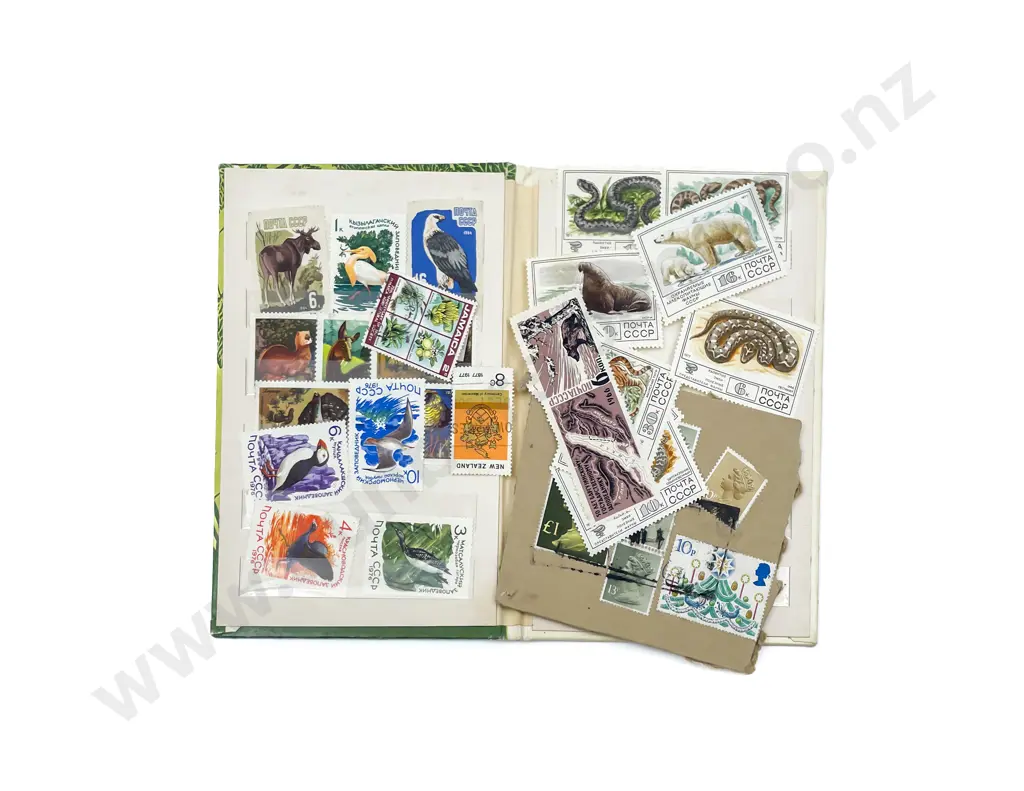 Five Vintage World Stamps Albums with Man in Flight Tokens and Various Image 1++