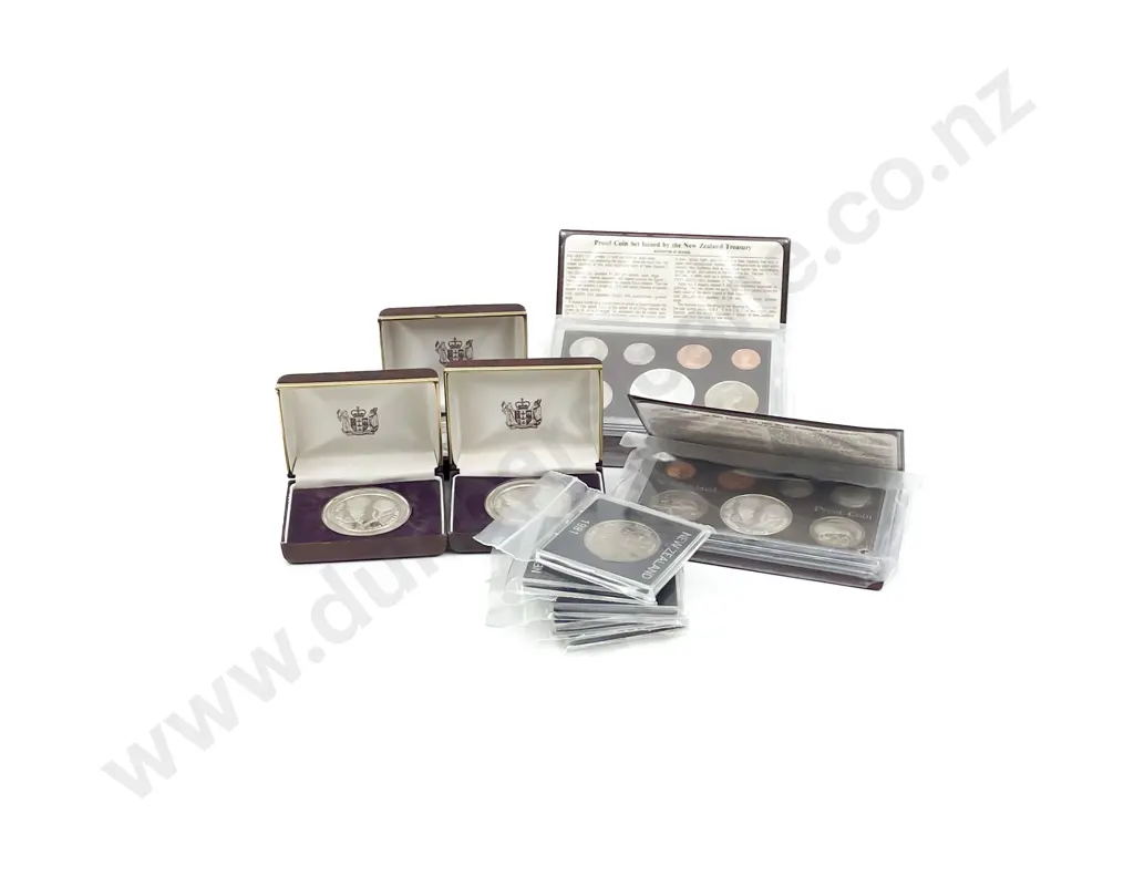 NZ 1981 Royal Visit Proof Coin Sets x2 Unc $1 x5 and Proof $1 x3 Image 1++