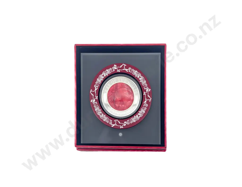 Cook Islands 2014 Lunar Year of the Horse Mother of Pearl 5oz $50 Silver Proof Coin Image 1++