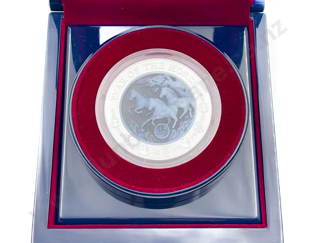 2014 Rwanda 1000 Francs Lunar series Year of The Horse Agate Horses 3oz Silver Coin Image 1++