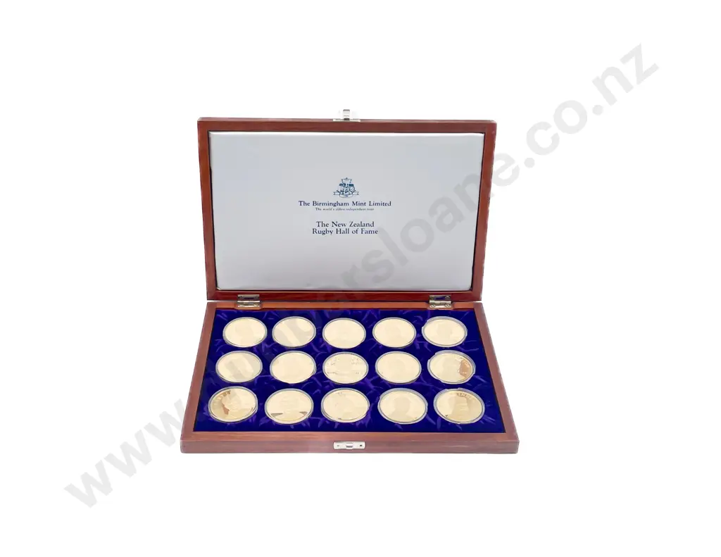 Birmingham Mint The New Zealand Rugby Hall of Fame 15 Proof Silver Gilt Medallions Image 1++