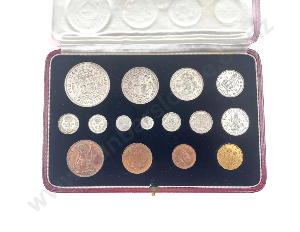 George VI 1937 Coronation 15 Coin Proof Set in Leather Case Image 1++