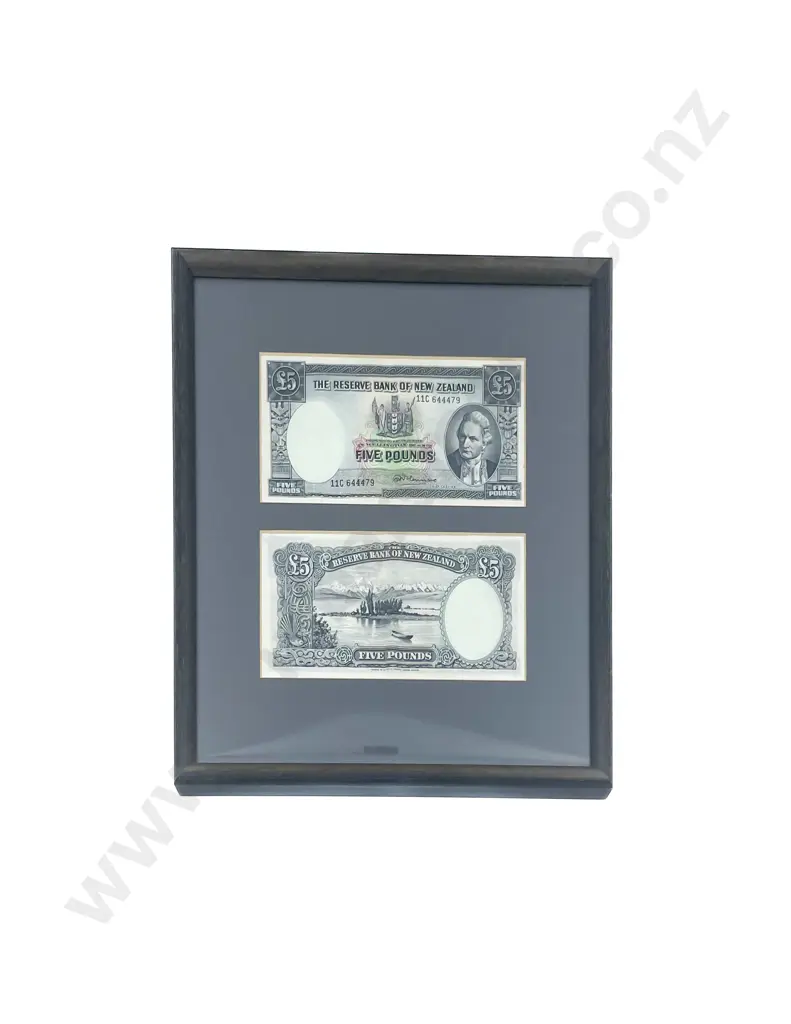 NZ Framed Two Five Pound Notes signed Fleming Image 1++