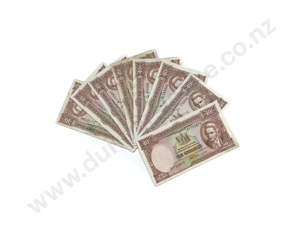NZ Seven Ten Shilling Bank Notes signed Fleming Image 1++
