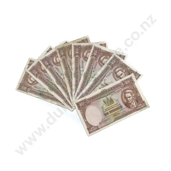 NZ Seven Ten Shilling Bank Notes signed Fleming