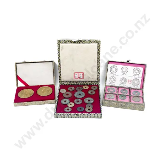 Collection Presentation Boxed Chinese Ancient Coinage and other with World Bank Notes