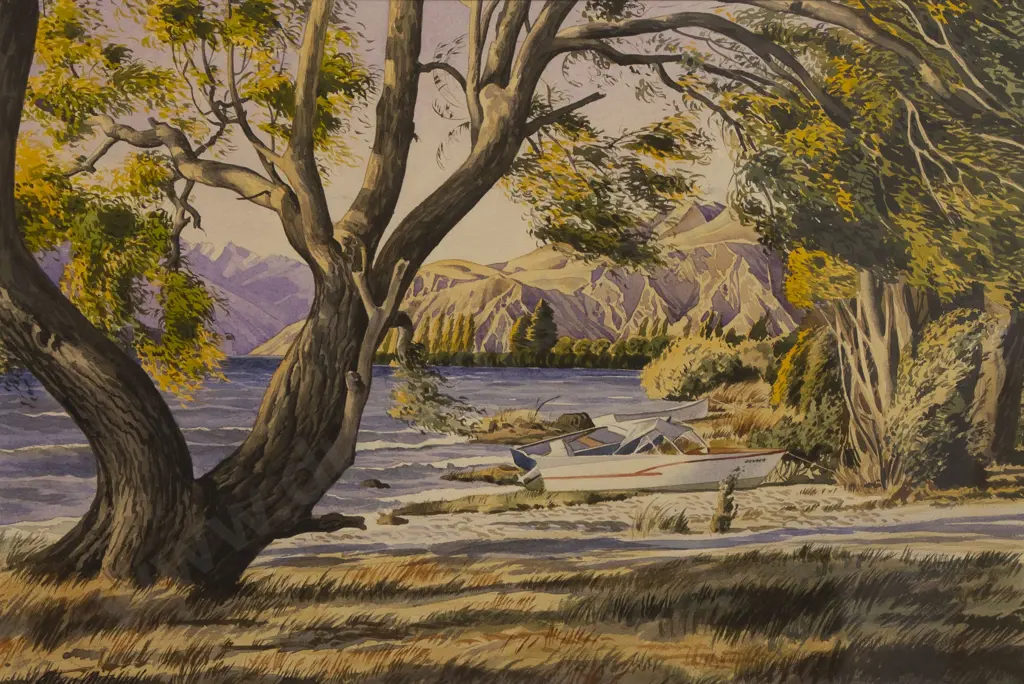 Allan Mitchell (1927 - 2015) - Lake Scene With Speedboats Image 1++