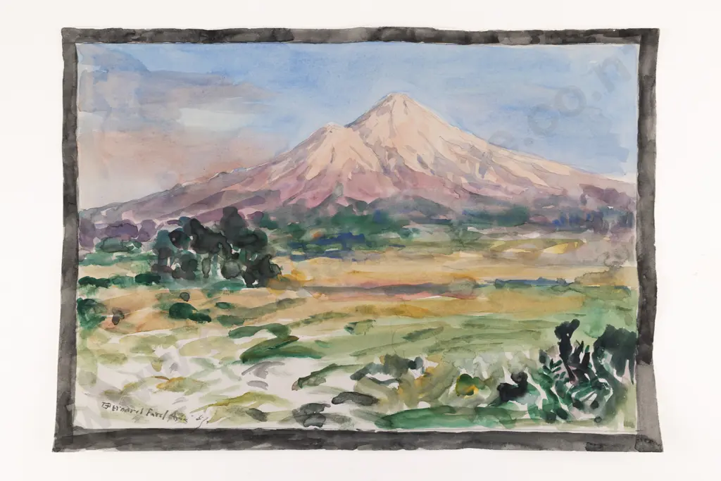 Bernard Aris (1887 - 1977) - Mt Taranaki Sunset (unframed) Image 1++