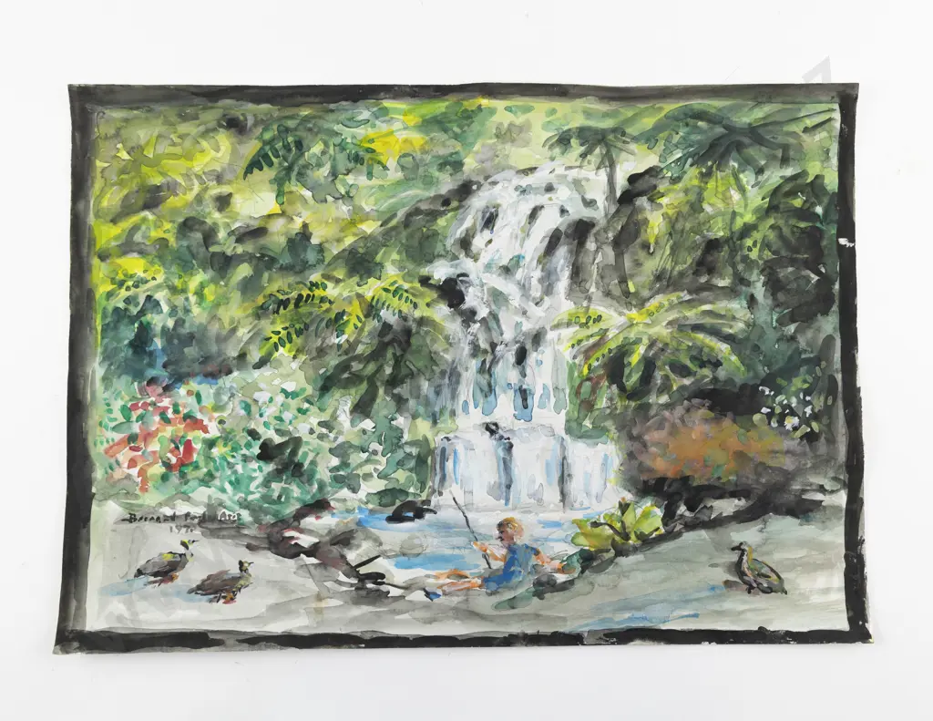 Bernard Aris (1887 - 1977) - Figure Fishing Near Waterfall (unframed) Image 1++