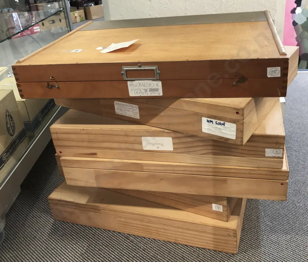 Six Wooden Art/Photograph Storage Boxes Image 1++