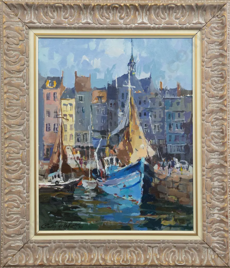 Gaston De Vel (1924 - 2010) - Inner Harbour Honfleur Image 1++