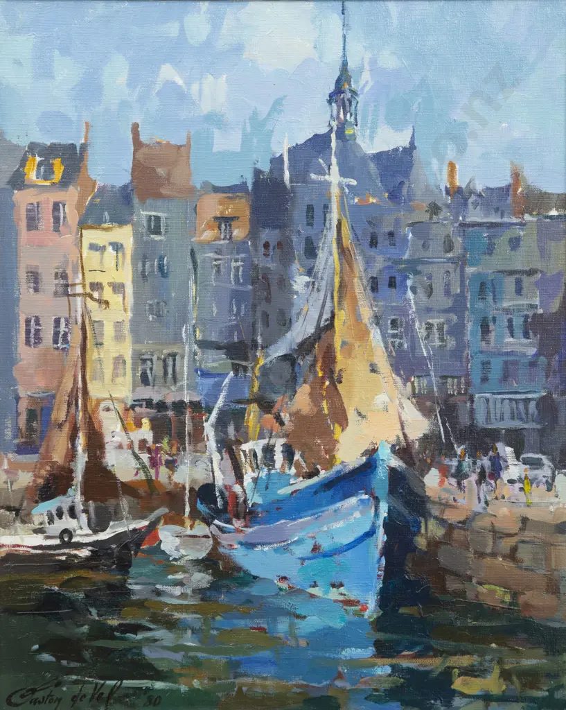 Gaston De Vel (1924 - 2010) - Inner Harbour Honfleur Image 1++