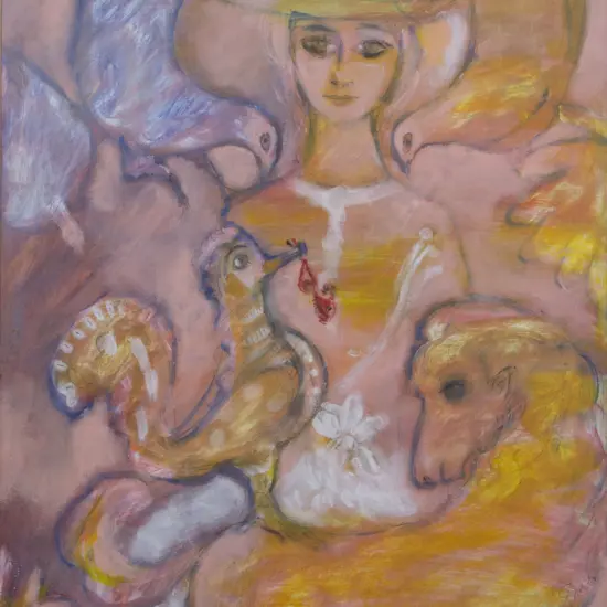 Ellinore Ginn (1915 - 1995) - The Gatherers With Wooden Bird