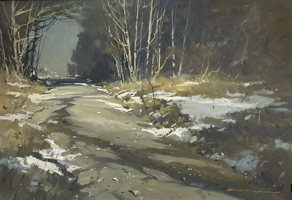 John Crump (b 1943) - Snow Melt Palmers Road Image 1++