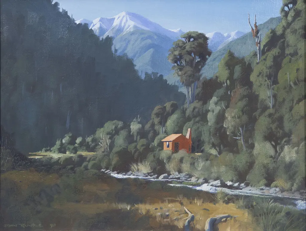 John Rundle (1933 - 2014) - Penn Creek Hut Tararua Range Image 1++