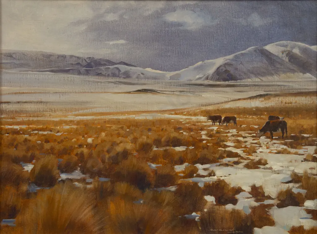 Robert McDowell (b 1937) - Cattle In The Snow I Image 1++