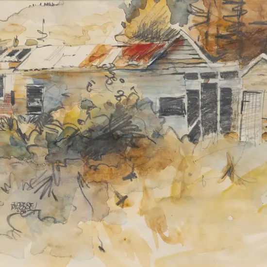 Robert McDowell (b 1937) - Shearing Shed