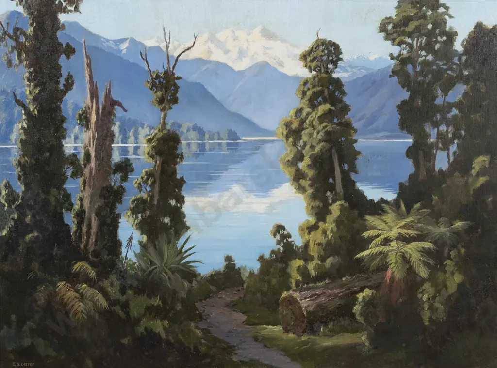 E B Lattey (1899 - 1986) - Lake Kaniere Wetland Image 1++