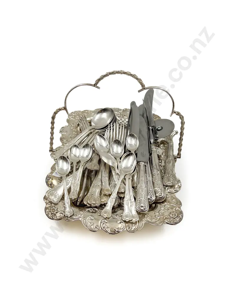 Quantity of Assorted Kings Plate Cutlery on Plated Basket Image 1++