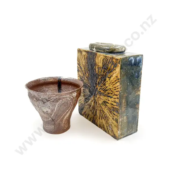 Pottery Slab Vase together with Other Pottery Vase