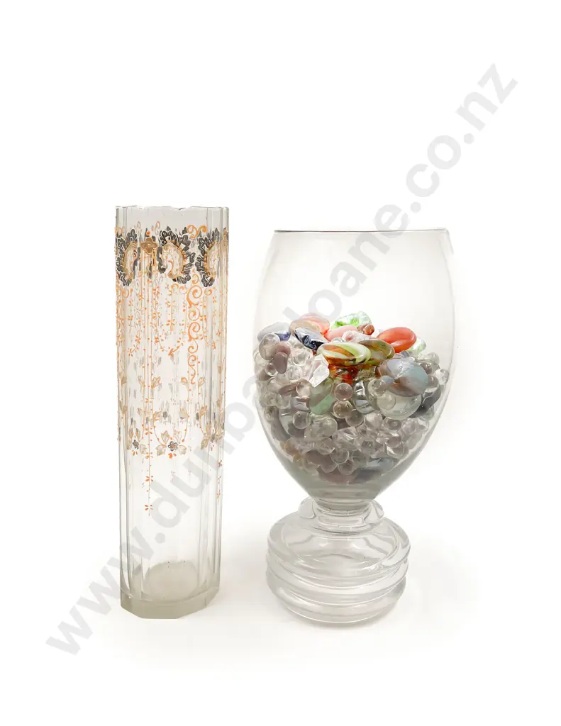 Two Large Glass Vases with Assorted Decorative Glass Stones Image 1++