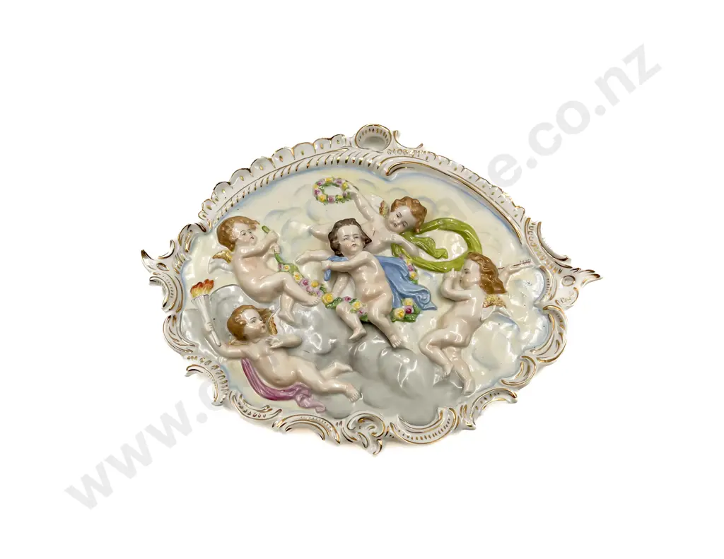 German Relief Moulded Cherub Plaque Image 1++