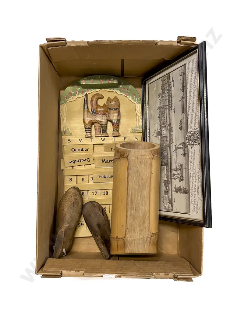 Two Children's Sized Shoe Lasts with Decorative Wooden Calendar etc Image 1++