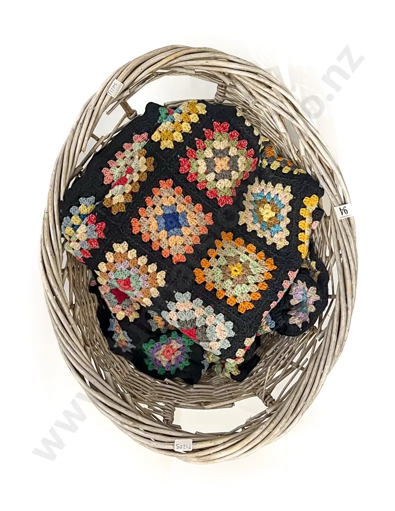 Vintage Wicker Basket together with Crochet Blanket Image 1++