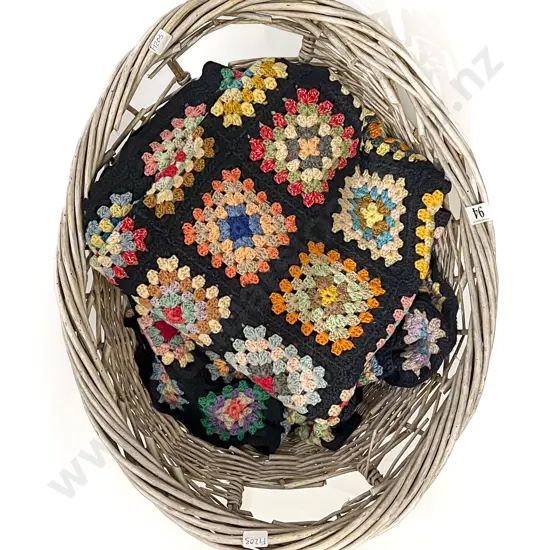 Vintage Wicker Basket together with Crochet Blanket