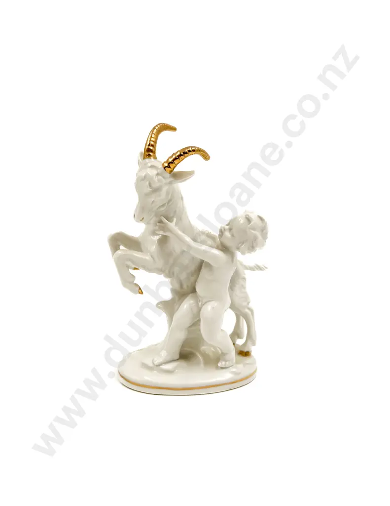 German Porcelain Group Figure of Cherub and Goat Image 1++