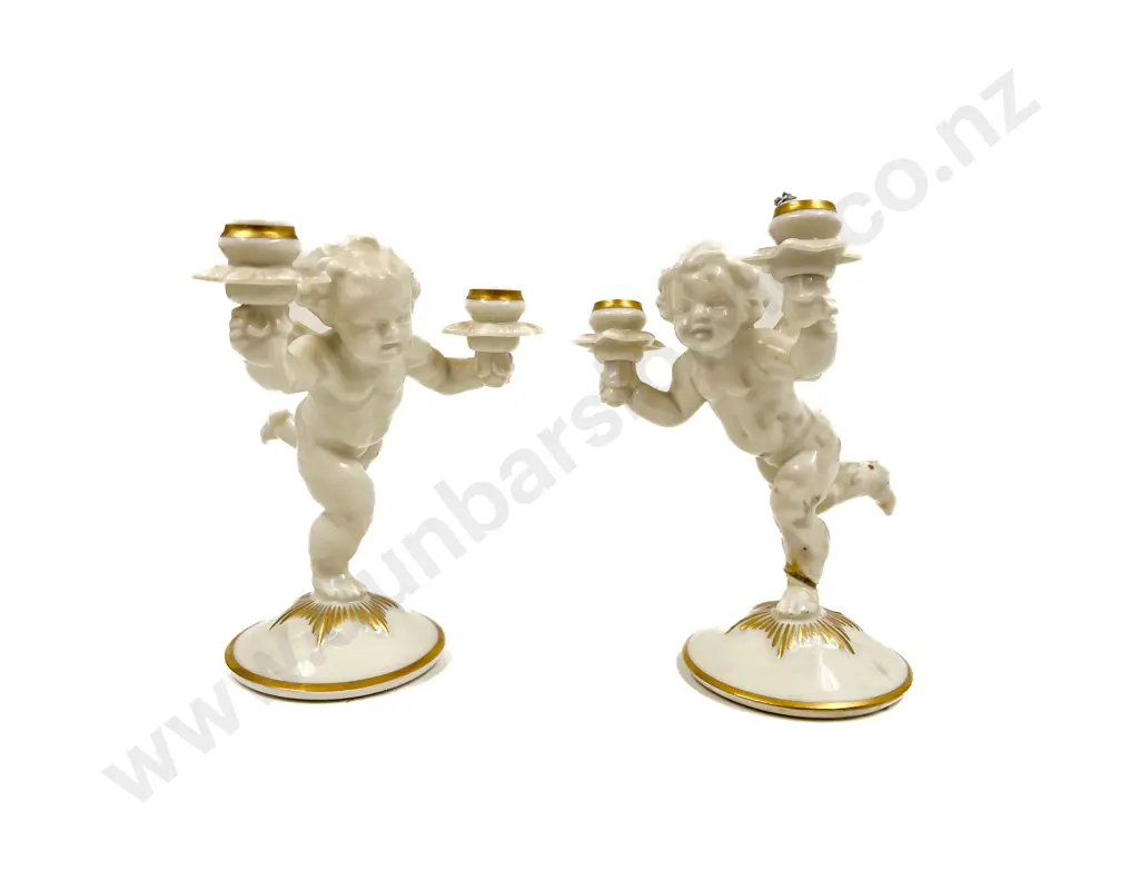 Pair of Hutschenreuther Cherub Form Candleholders (one a/f) Image 1++