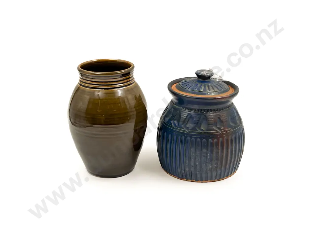 Ross Richards Lidded Jar together with Glazed Vase Image 1++
