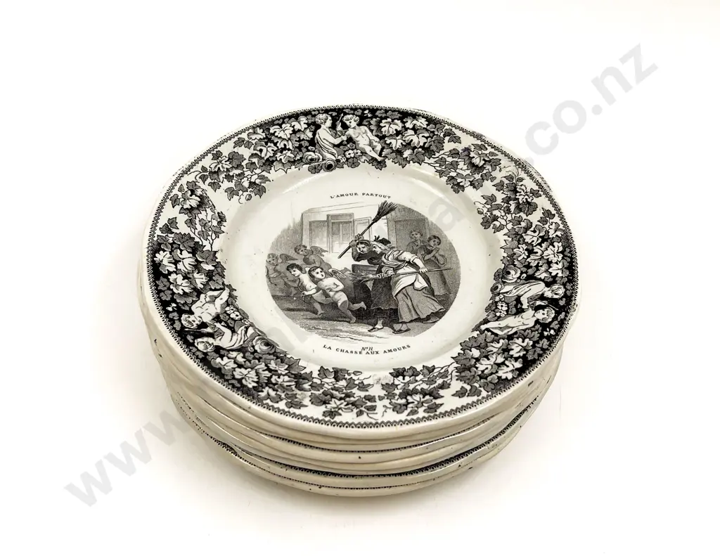 Nine Vintage French Scene Decorated Plates Image 1++