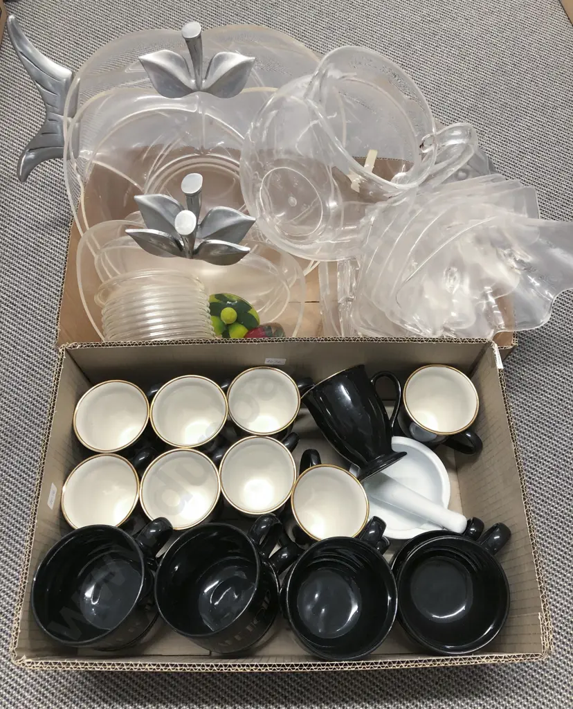 Two Boxes of Assorted Plastic Serving ware and Kitchen Crockery Image 1++