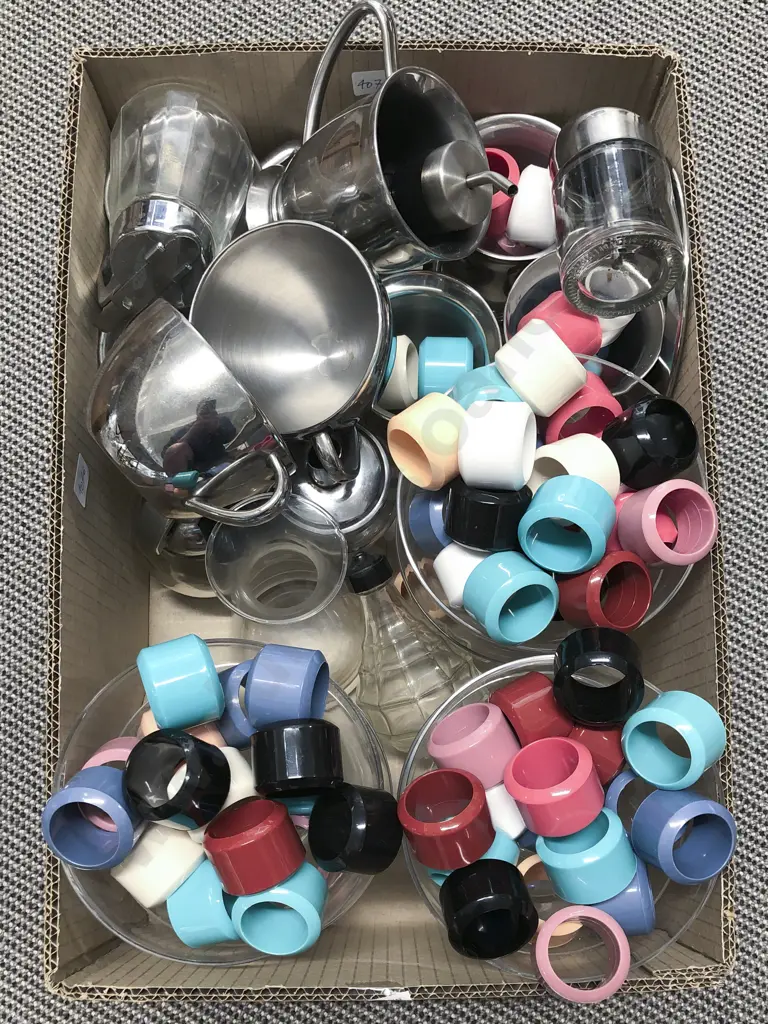 Box of Assorted Kitchenware and Napkin Rings Image 1++