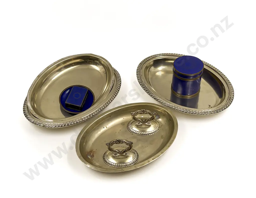 Three Piece Cloisonne Set & Two Plated Tureens Image 1++