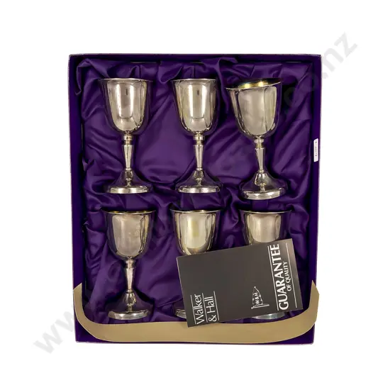A Boxed Set of Six Walker & Hall Plated Goblets