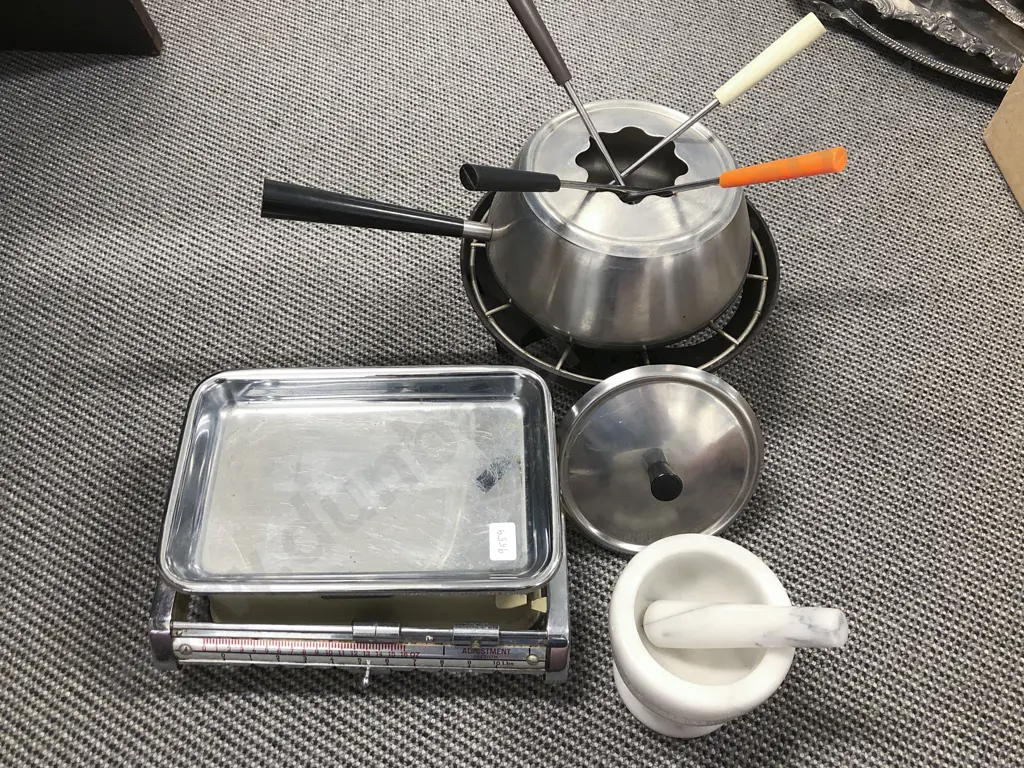 Marble Mortar & Pestle Together with Vintage Fondue etc Image 1++