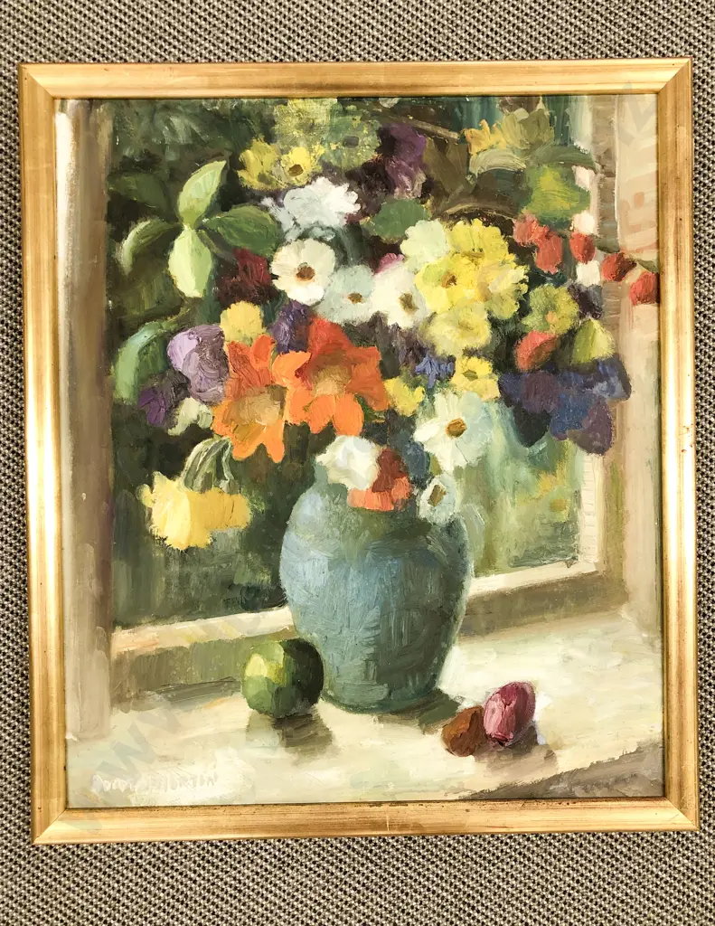 Dorothy Morton - "Flower on Window Sill" - Oil on Board Image 1++