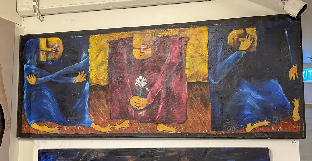 Indistinctly Signed Abstract Figural Oil on Canvas Image 1++
