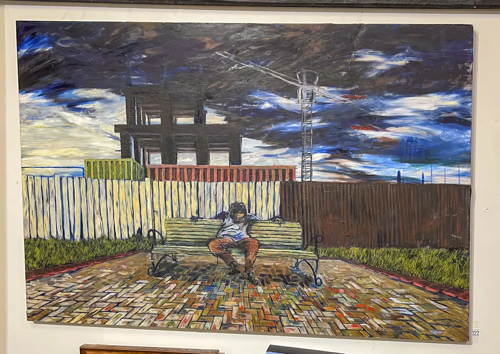 Artist Unknown - Man on Park Bench - Oil on Polystyrene Board Image 1++