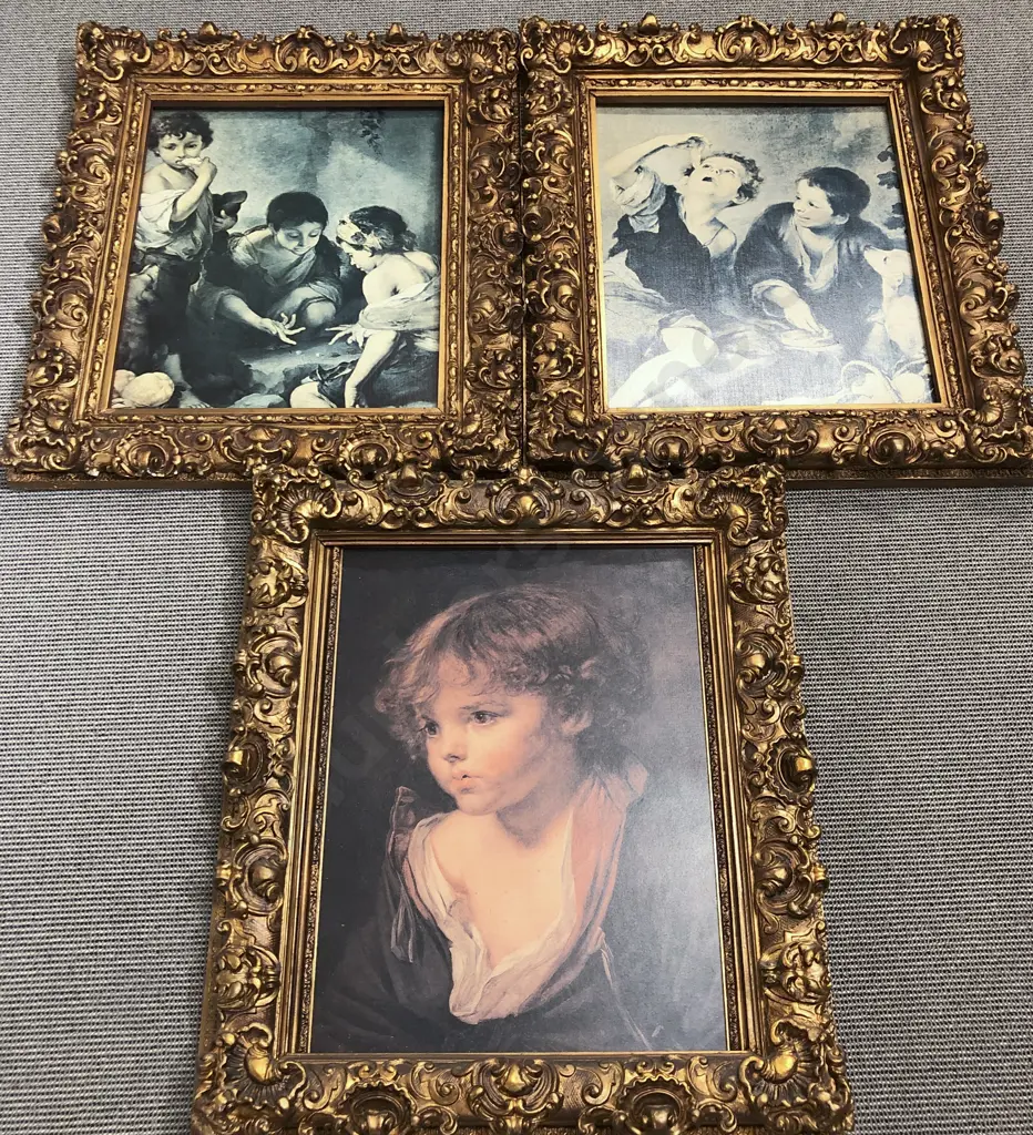 Matched Set of Three Ornate Gilt Painted Framed Prints Image 1++